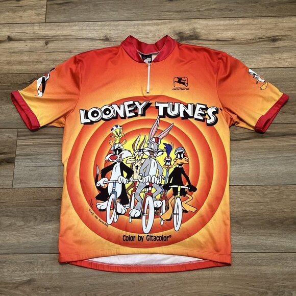 VTG 1993 Giordana Looney Tunes Cycling Jersey Italy 90s Bugs Bunny Daffy Tweety - Picture 1 of 15